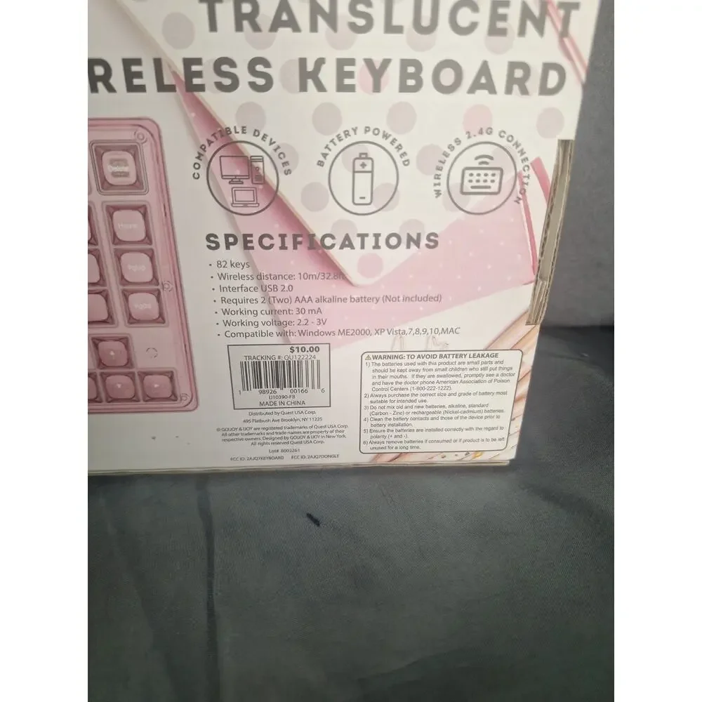 iJoy Wireless Pink Transparent/Translucent Keyboard 82 Keys USB 2.0 Connect